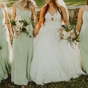 light sage green bridesmaid dress / size AO from azazie / size chart attached